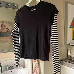 Brandy black long sleeve with black/white stripped sleeves !